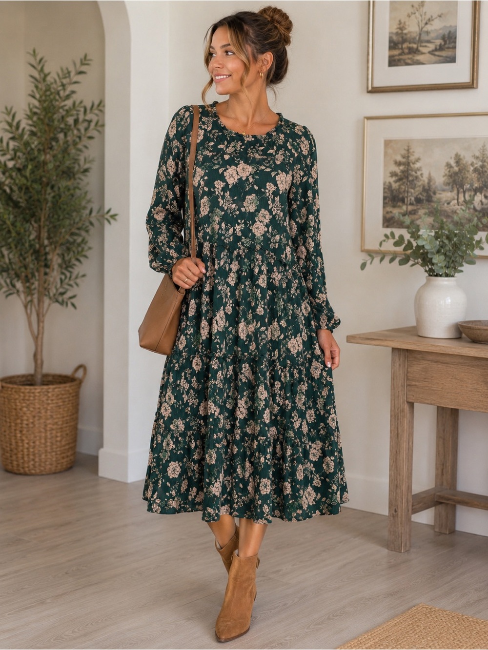 Knox Rose Forest Green Floral Tiered Maxi Dress
